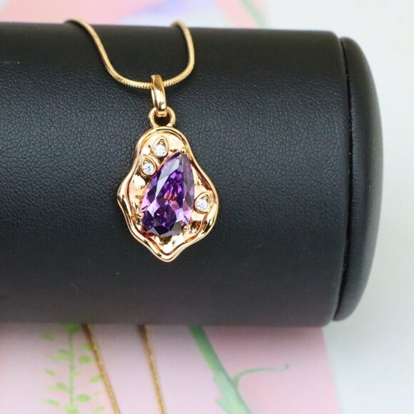 "Elegant Purple Teardrop Pendant in Gold Plated Frame, XPPT1734 - Picture 13 of 13